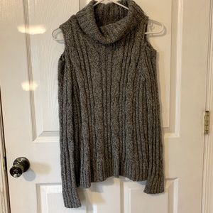 Grey Cold Shoulder Turtleneck Sweater